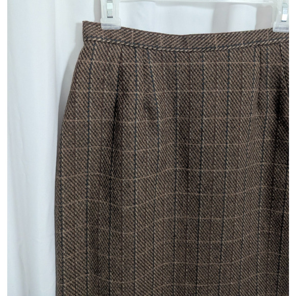 Vtg 80s Ira Joyce Brown Tweed Wool Blend Midi Skirt 28.5W F1 Academia Librarian - Picture 2 of 6